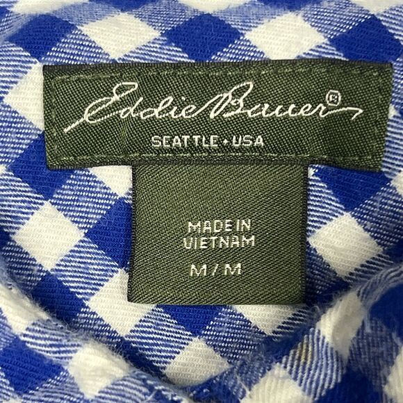 VTG Eddie Bauer Flannel Shirt Womens Medium Blue White Plaid Button Up Cotton - Picture 2 of 12